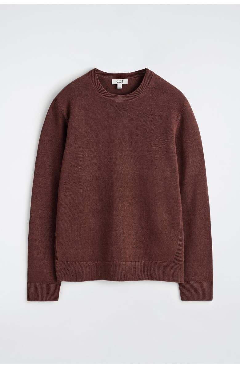 COS Knitted Linen Crew-Neck Sweater, Alternate, color, Brown