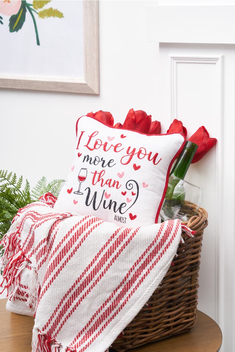 "I Love You More Than" Hearts Valentine's Day Cotton Blend Mini Accent Pillow 10" x 10", Alternate, color, White
