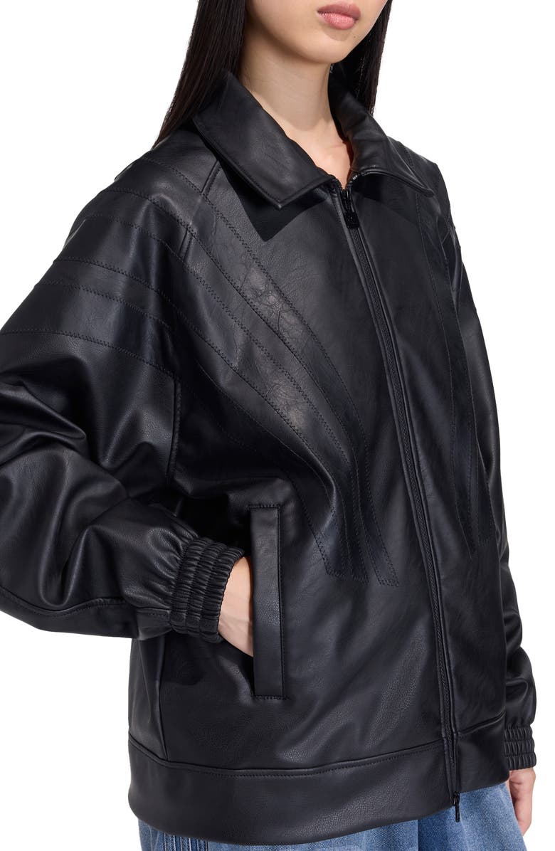 adidas Three-Stripe Faux Leather Jacket, Alternate, color, Black