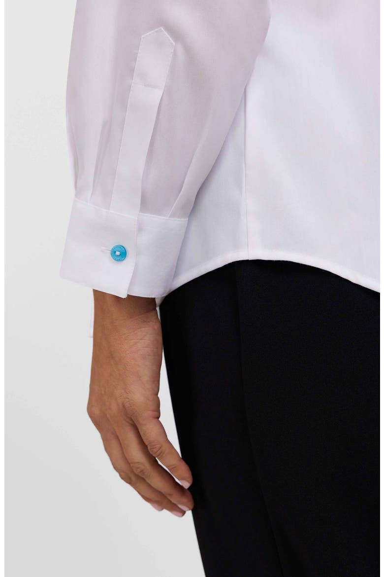 Charlie Floral Trim Cotton Blend Button-Up Shirt, Alternate, color, WHITE