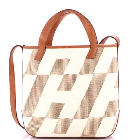 Cabas H en Biais Tote Canvas with Leather 27