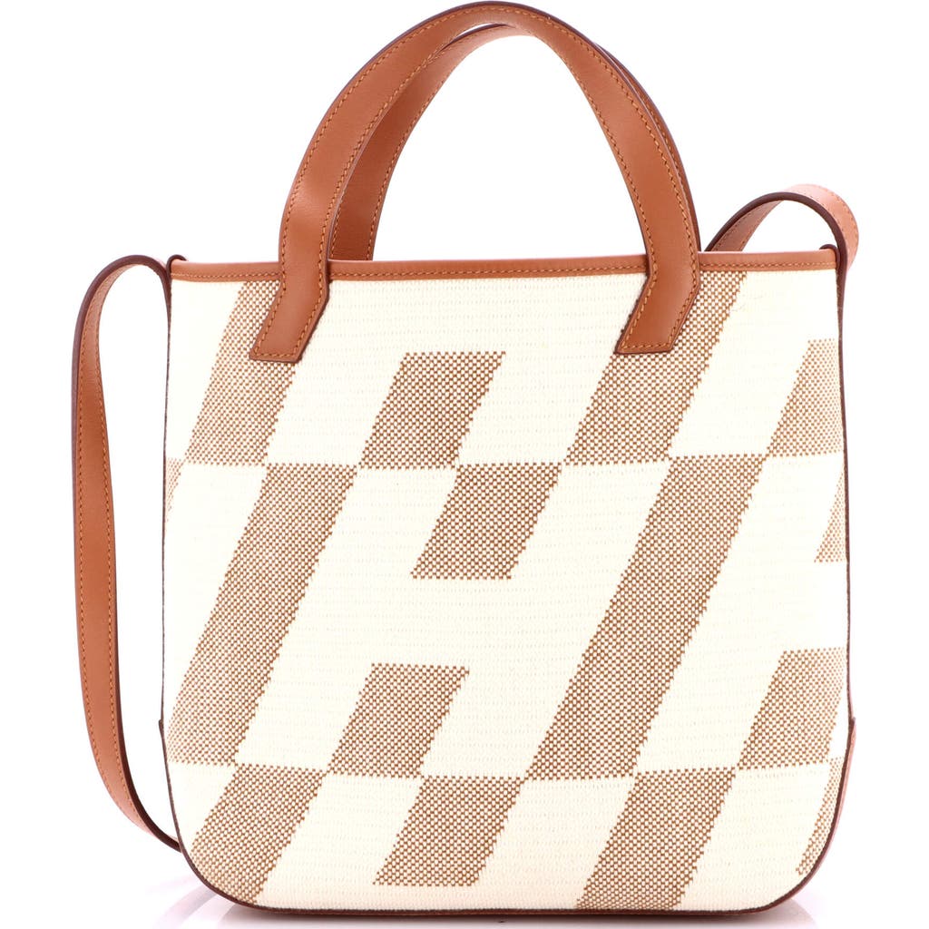 Pre-owned Hermes Hermes Cabas H En Biais Tote Canvas With Leather 27 In Gold