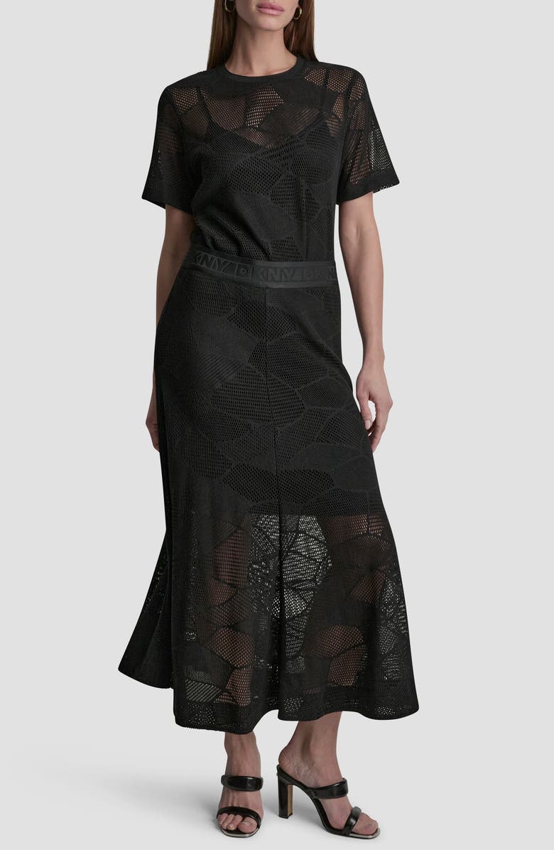 DKNY Croton Lace Midi Skirt, Alternate, color, Black