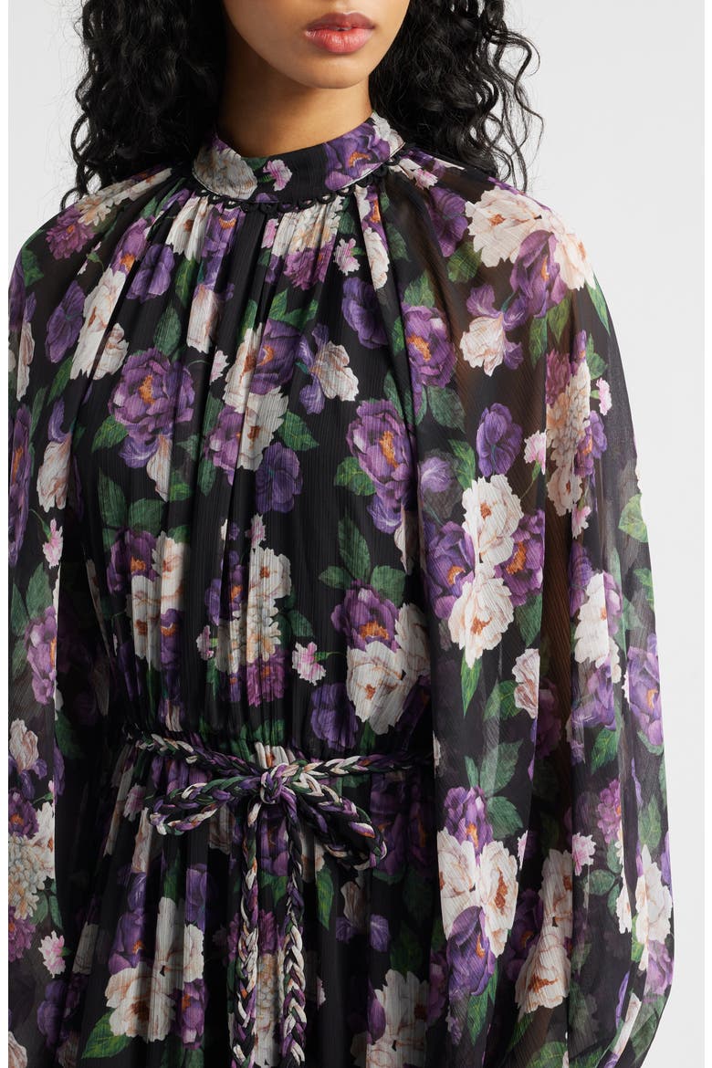 Jasmine Floral Tie Waist Maxi Dress, Alternate, color, BLACK PURPLE MAUE