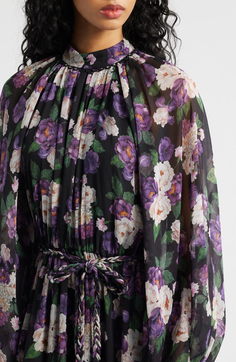 En Saison Jasmine Floral Tie Waist Maxi Dress, Alternate, color, Black Purple Maue