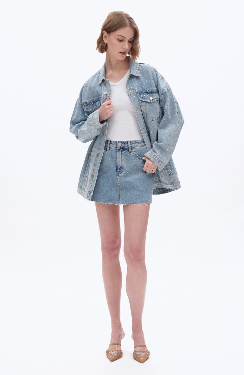 Bayeas Rhinestone Raw Hem Denim Miniskirt, Alternate, color, Blueberry