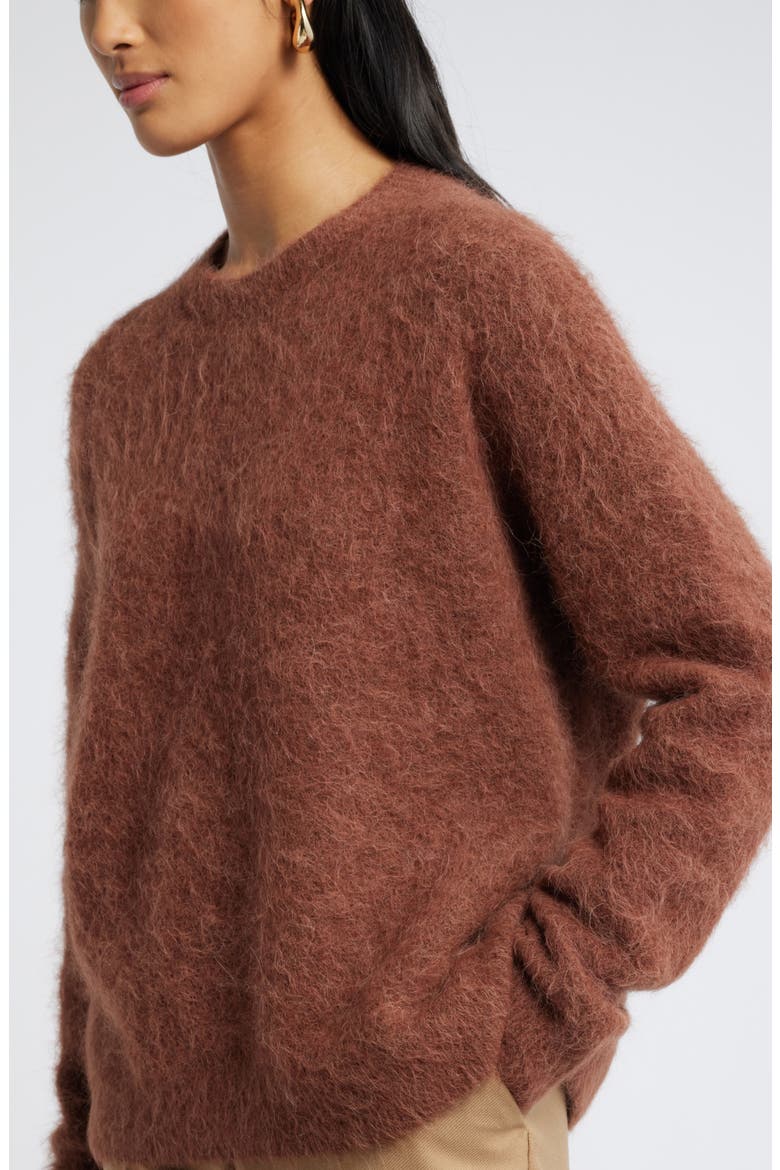 Fuzzy Textured Alpaca Blend Crewneck Sweater, Alternate, color, BROWN BRUNETTE