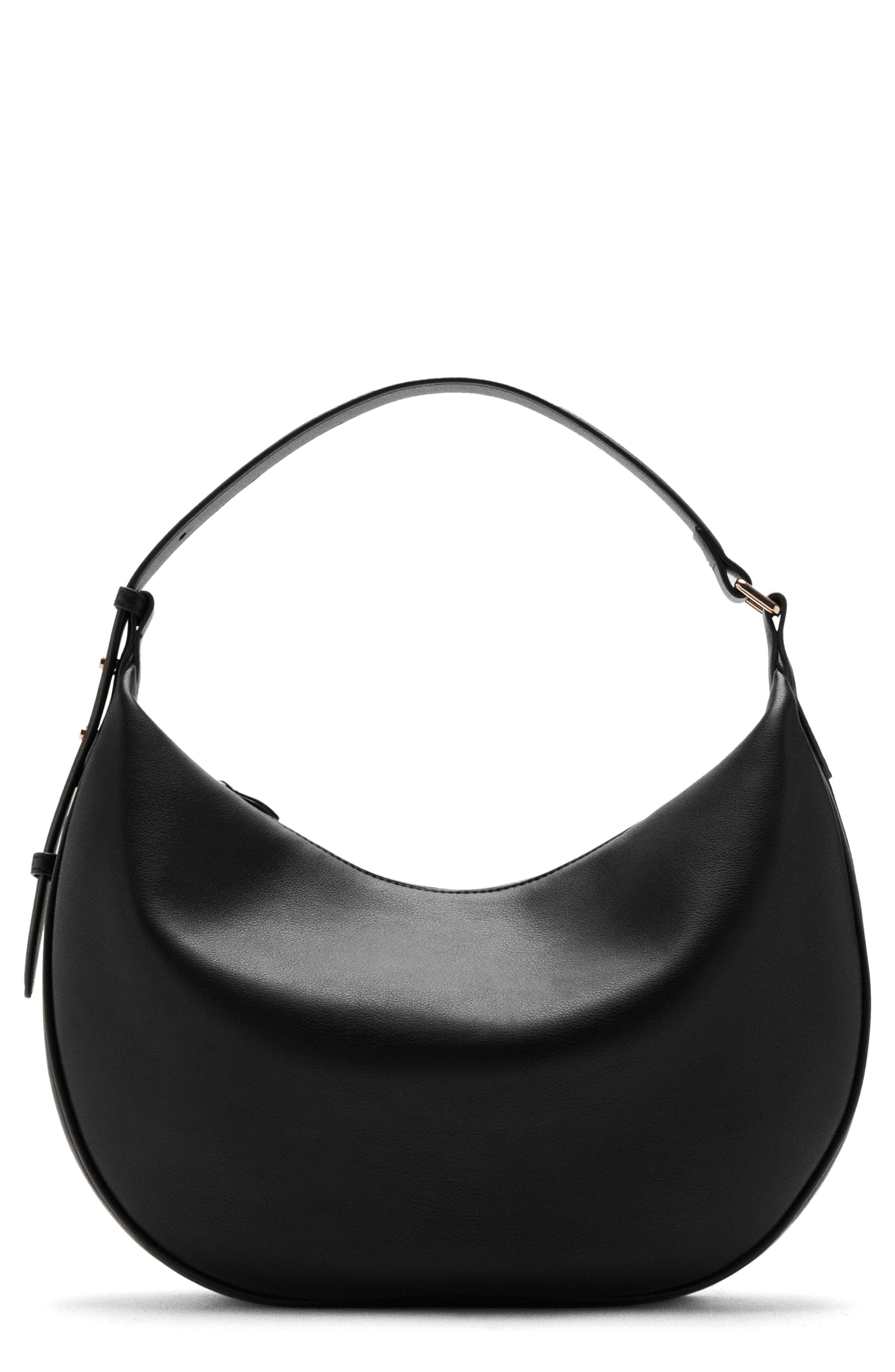 MANGO Oval Faux Leather Shoulder Bag, Main, color, Black