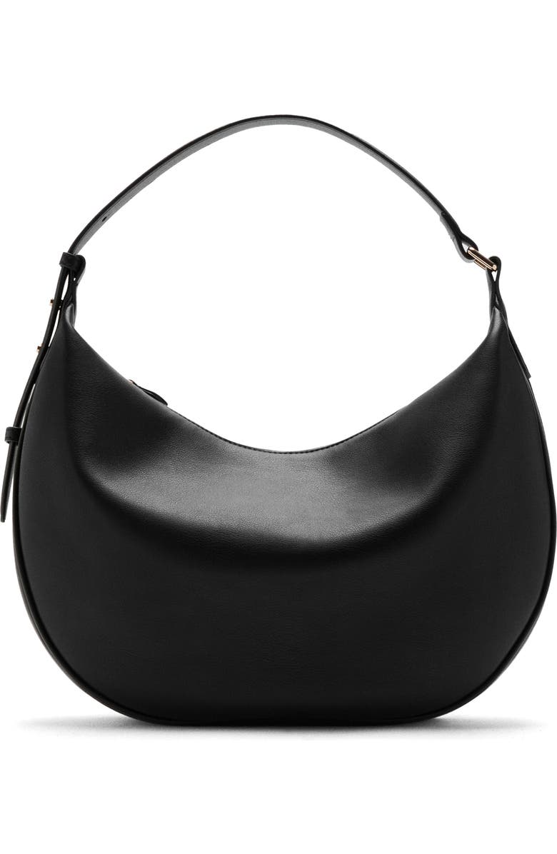MANGO Oval Faux Leather Shoulder Bag, Main, color, Black