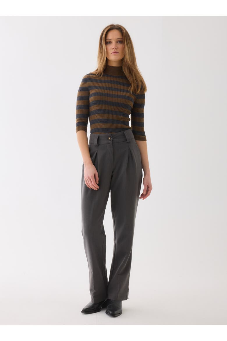 Merino Superfine Rib Knit Stripe Turtleneck, Alternate, color, CAMEL/ANTHRACITE CHINE