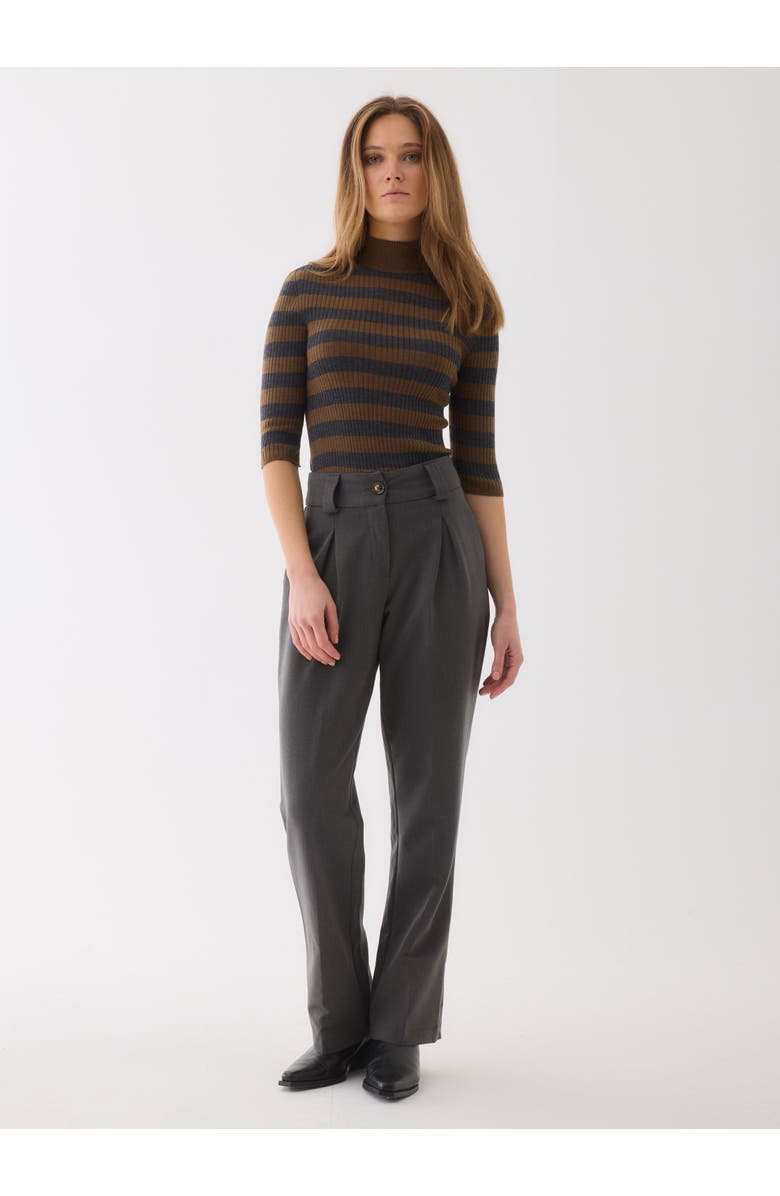 Majestic Filatures Merino Superfine Rib Knit Stripe Turtleneck, Alternate, color, Camel/Anthracite Chine