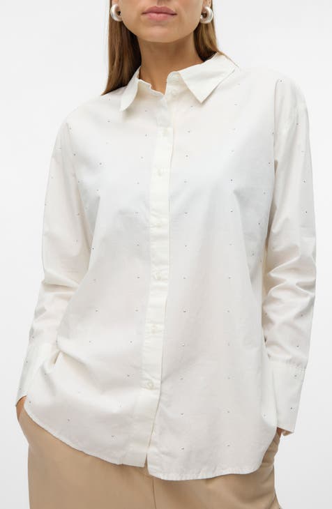 Charlotte Organic Cotton Blend Rhinestone Button-Up Shirt