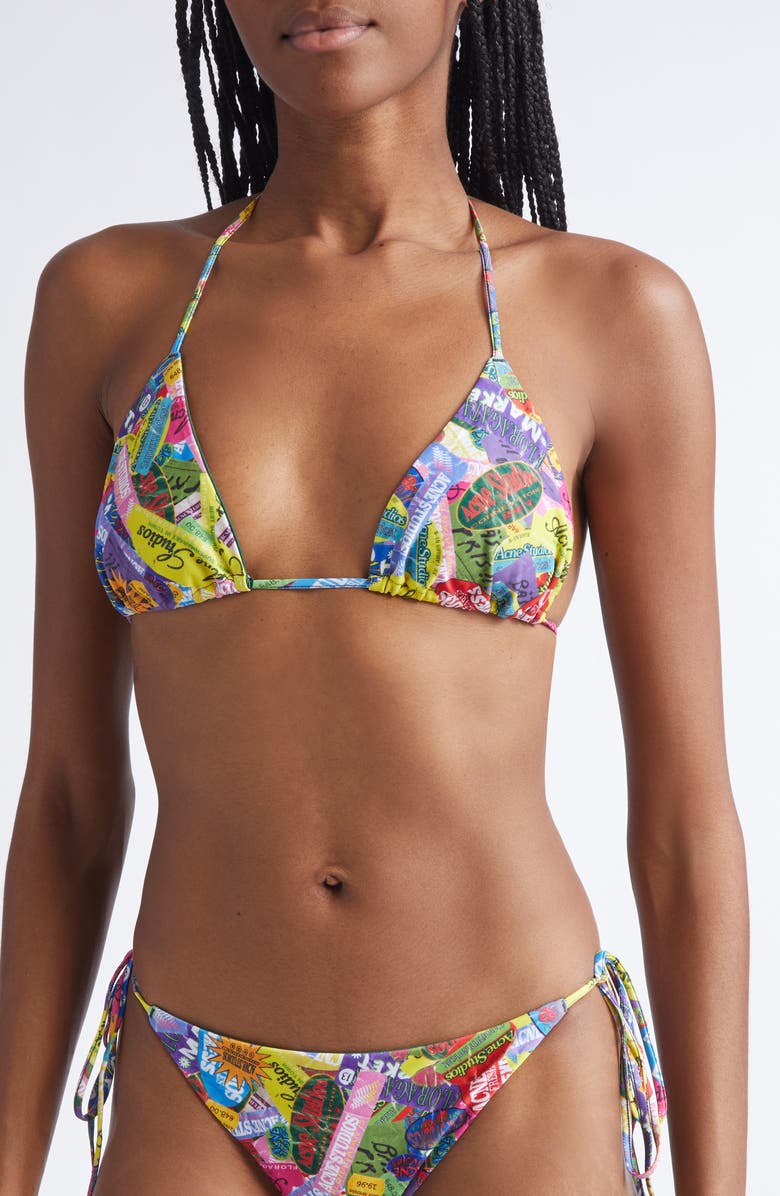 Acne Studios Eini Multisticker Print String Bikini Two-Piece Swimsuit, Alternate, color, Pink Multicolor