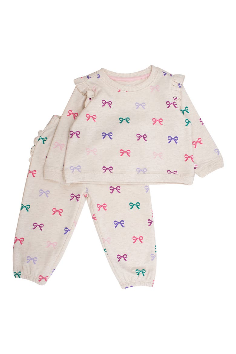 Heather Oatmeal Ribbons Cotton Sweatshirt & Sweatpants Set, Main, color, MULTI-COLOR