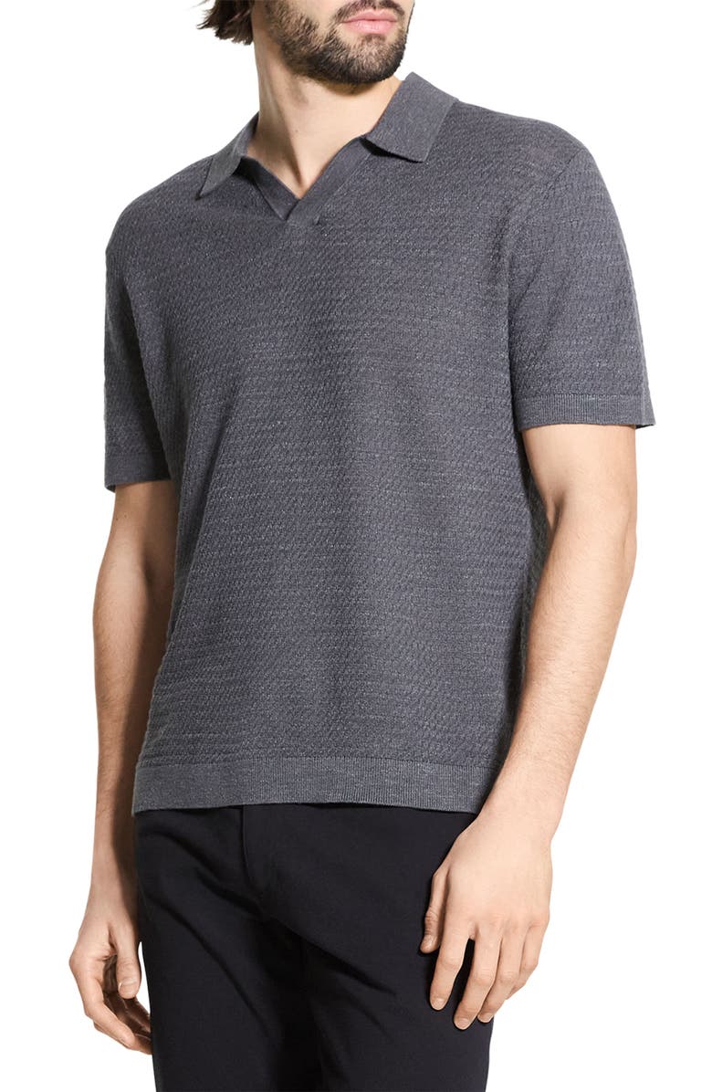 Theory Brenan Linen Blend Polo, Alternate, color, Carbon