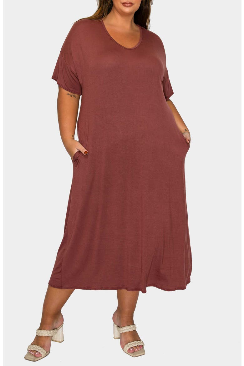 Olivia Short Sleeve Midi Dress, Main, color, LIGHT BROWN