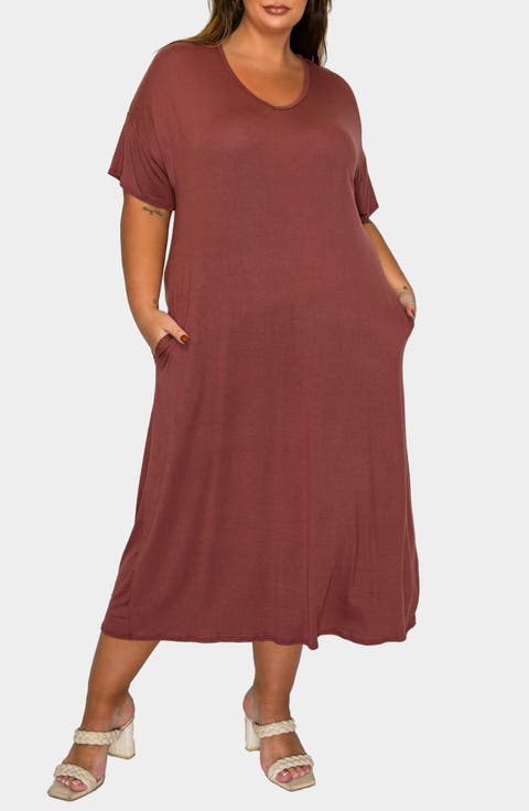 Olivia Short Sleeve Midi Dress (Plus)