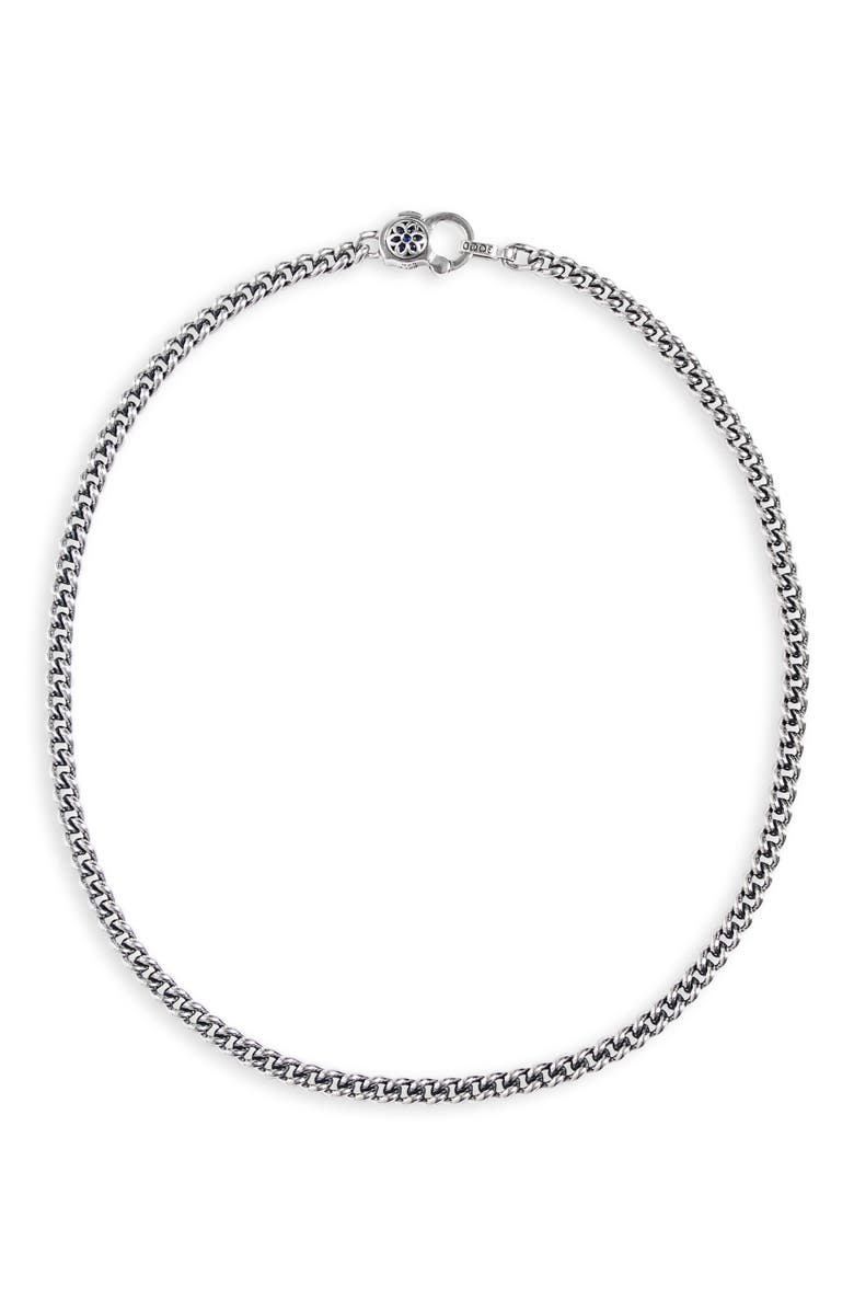 Good Art Hlywd Men's Sapphire Rosette AA Curb Chain Necklace, Main, color, Sterling Sliver