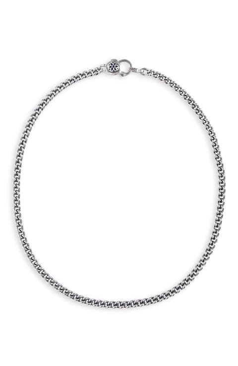 Men's Sapphire Rosette AA Curb Chain Necklace