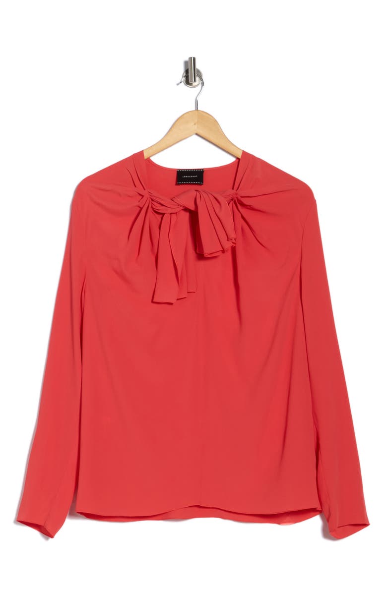 Longchamp Tie Neck Top, Alternate, color, Goji