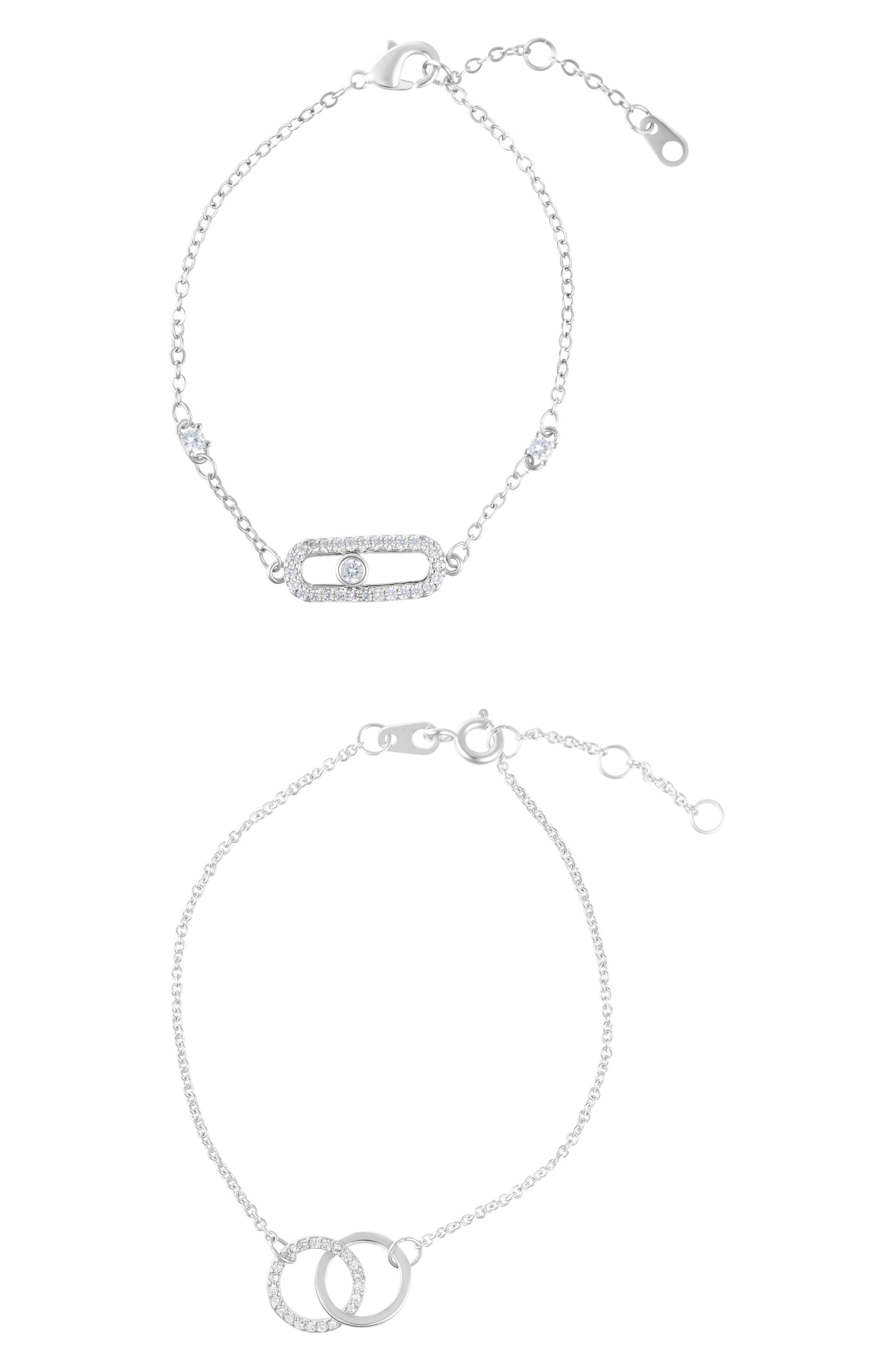 Adornia Set of 2 Interlock Ring & Dancing Stone Bar Bracelets