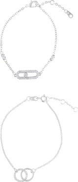 Adornia Set of 2 Interlock Ring & Dancing Stone Bar Bracelets