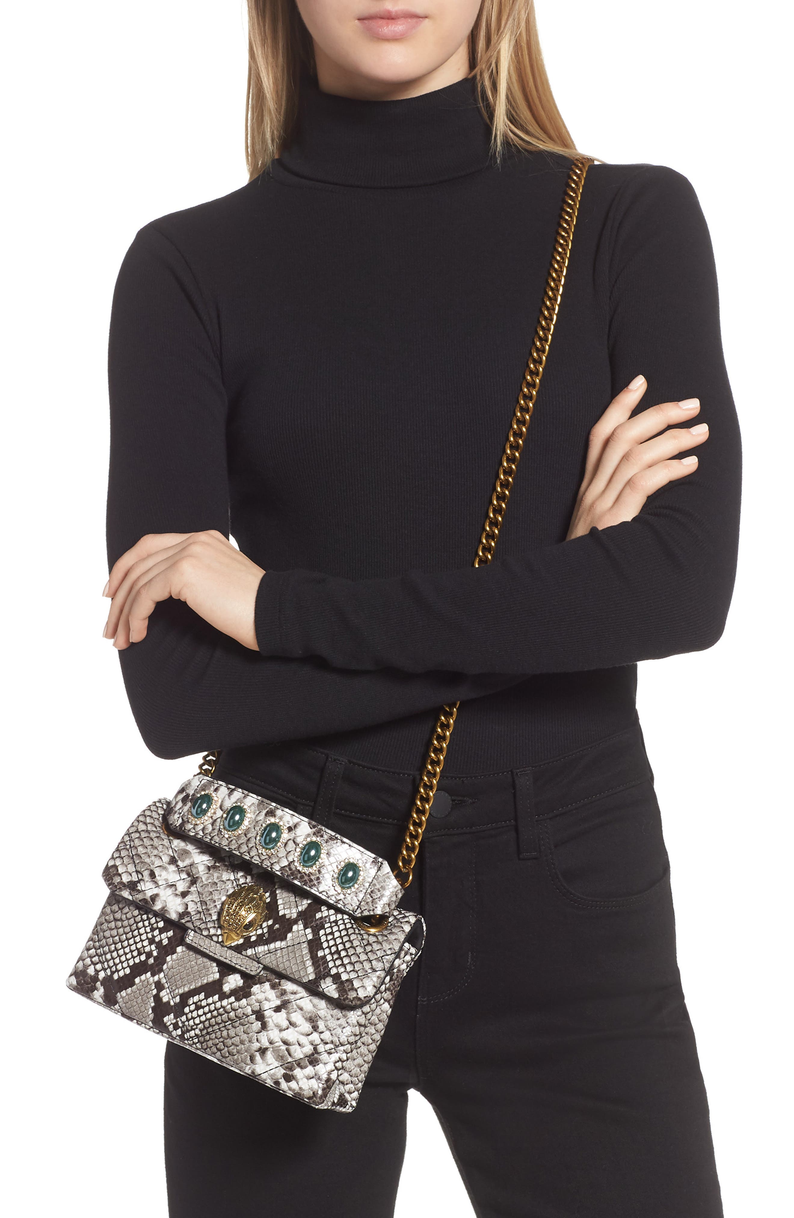 Kurt Geiger London Kensington X Snake Embossed Leather Shoulder Bag, Alternate, color, 