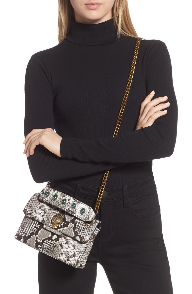 Kurt Geiger London Kensington X Snake Embossed Leather Shoulder Bag, Alternate, color,