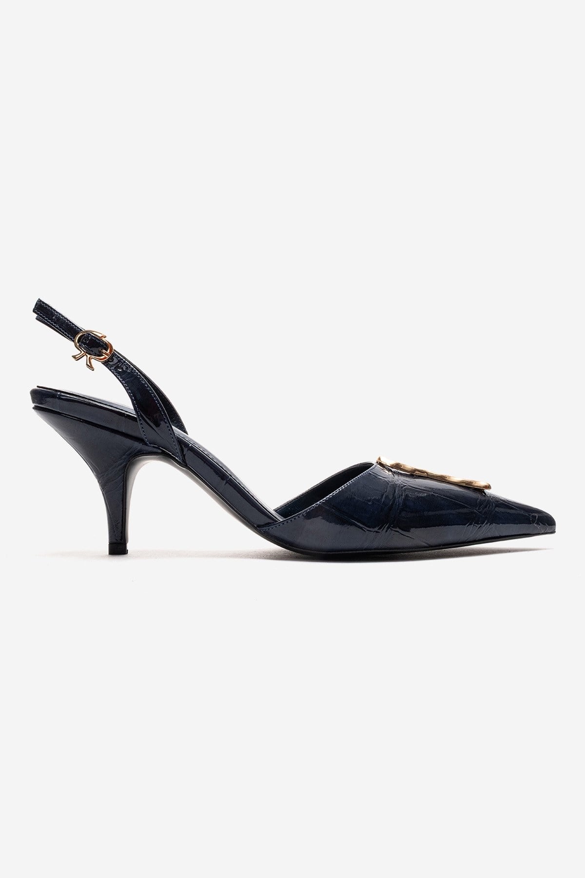 Yvella Buckle Pointed Toe Stiletto Pump, Alternate, color, Navy Print