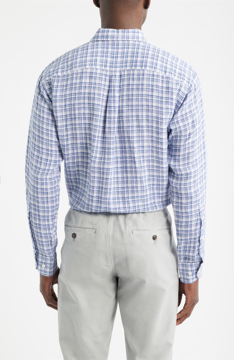 Peter Millar Sandbar Plaid Linen Button-Up Shirt, Alternate, color, Sport Navy