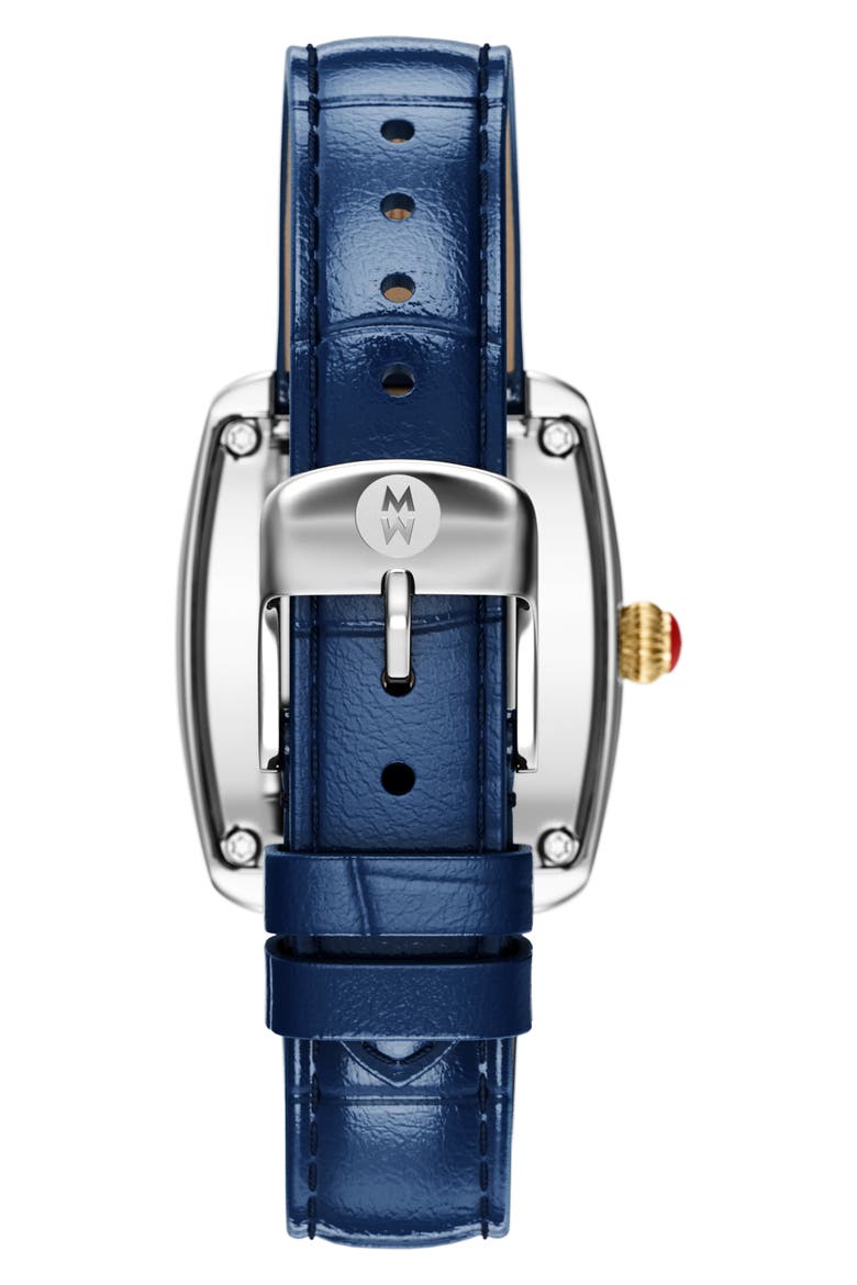 Urban Mini Diamond Croc Embossed Leather Strap Watch, 29mm, Alternate, color, SILVER/BLUE