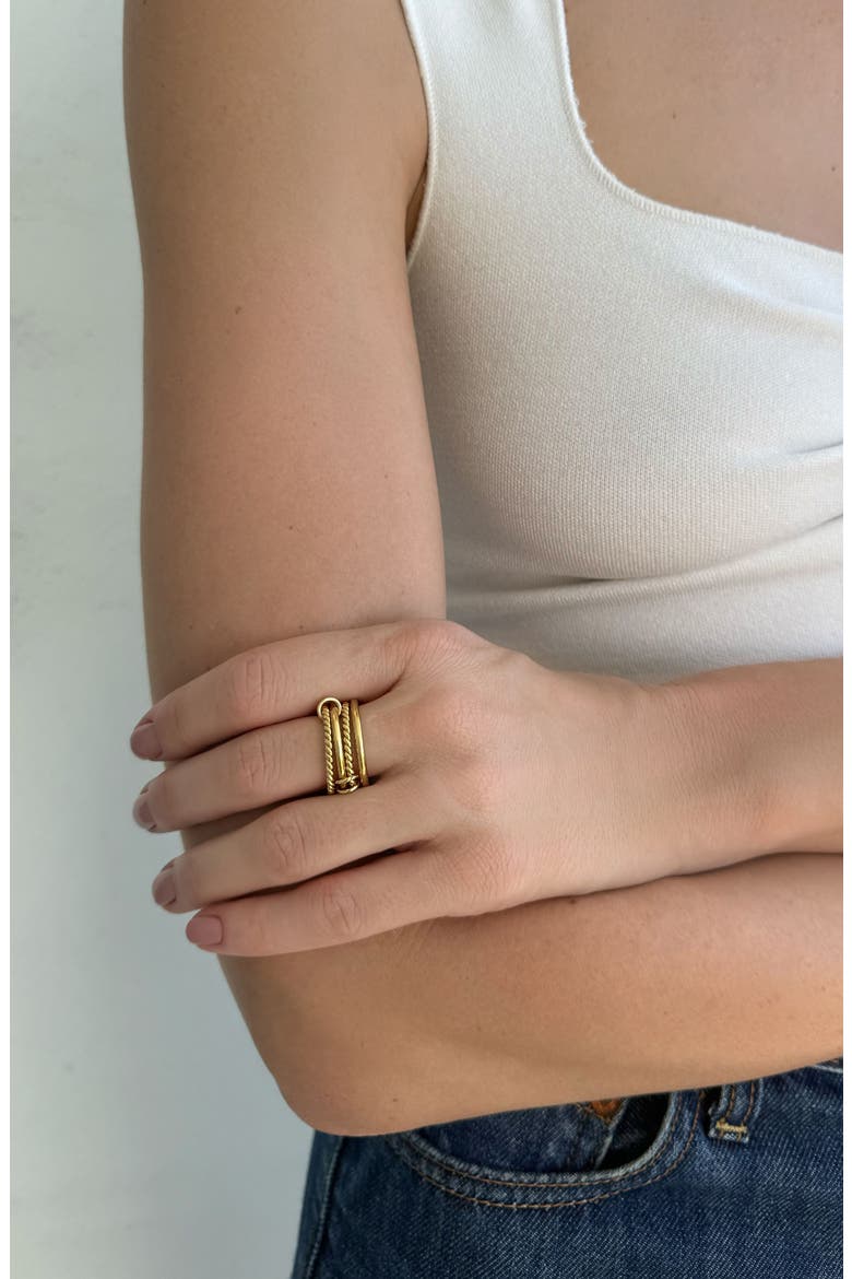 18K Gold Plated Stacked Band Ring, Alternate, color, GOLD