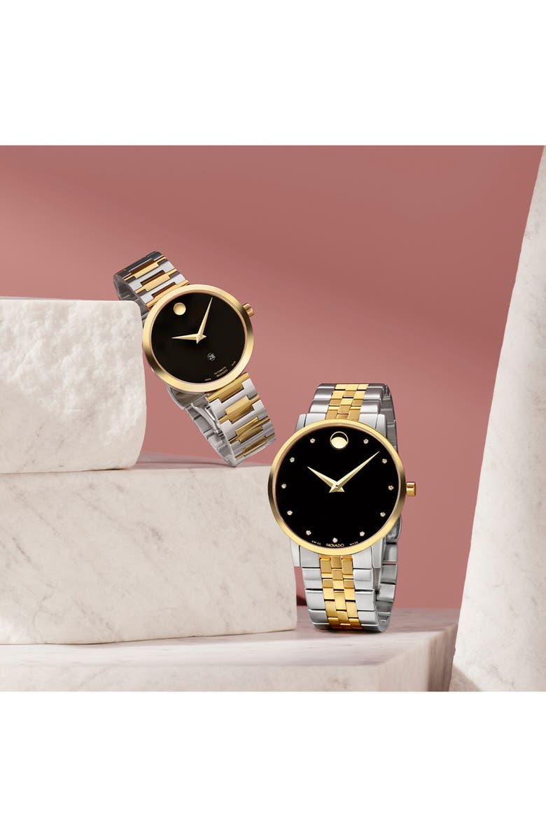 Movado Museum Diamond Bracelet Watch, 40mm, Alternate, color, Silver/ Black/ Gold