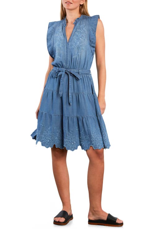 Rose Eyelet Embroidered Denim Dress