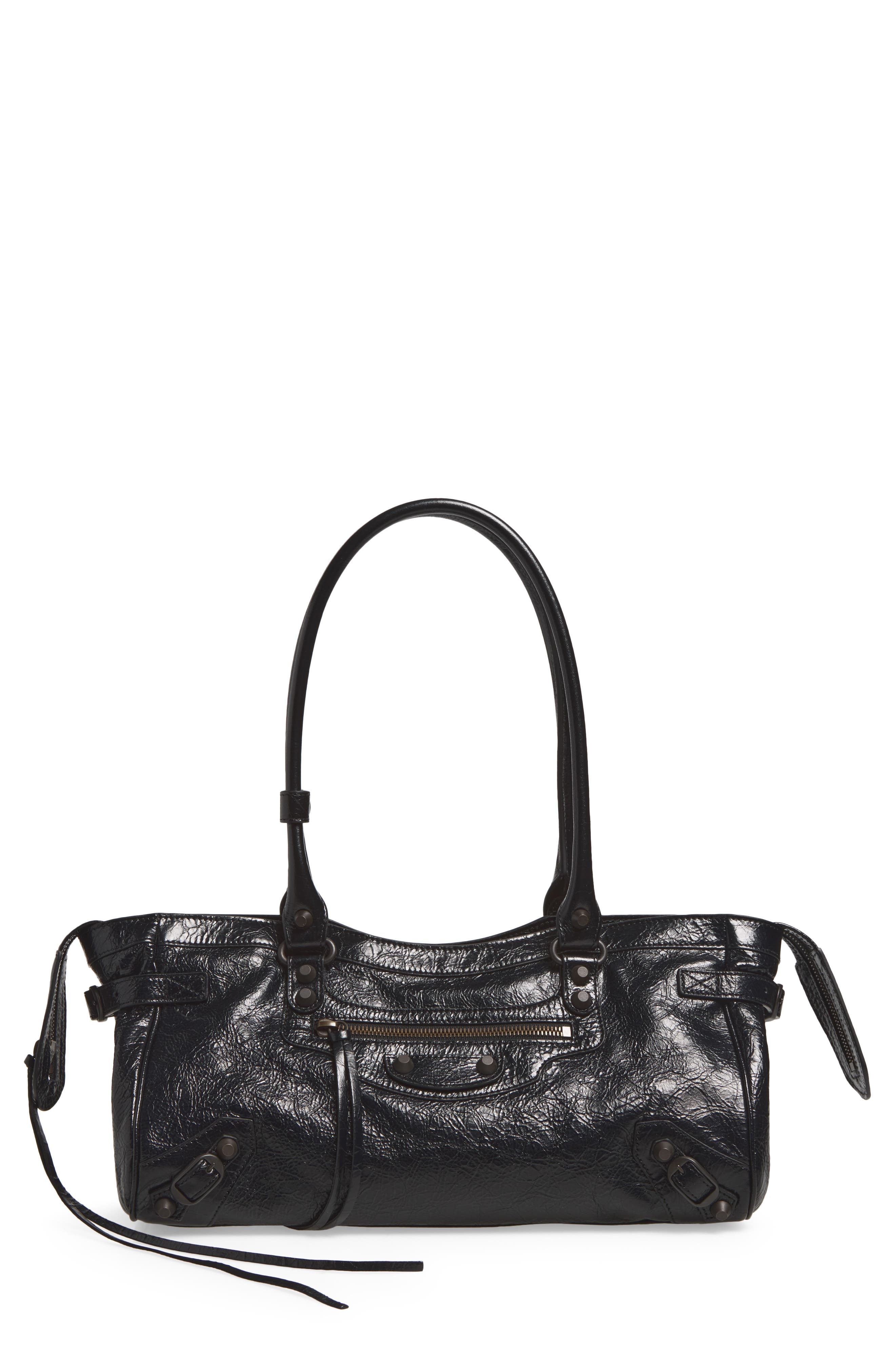 Le City East West Leather Shoulder Bag, Main, color, 1000 BLACK