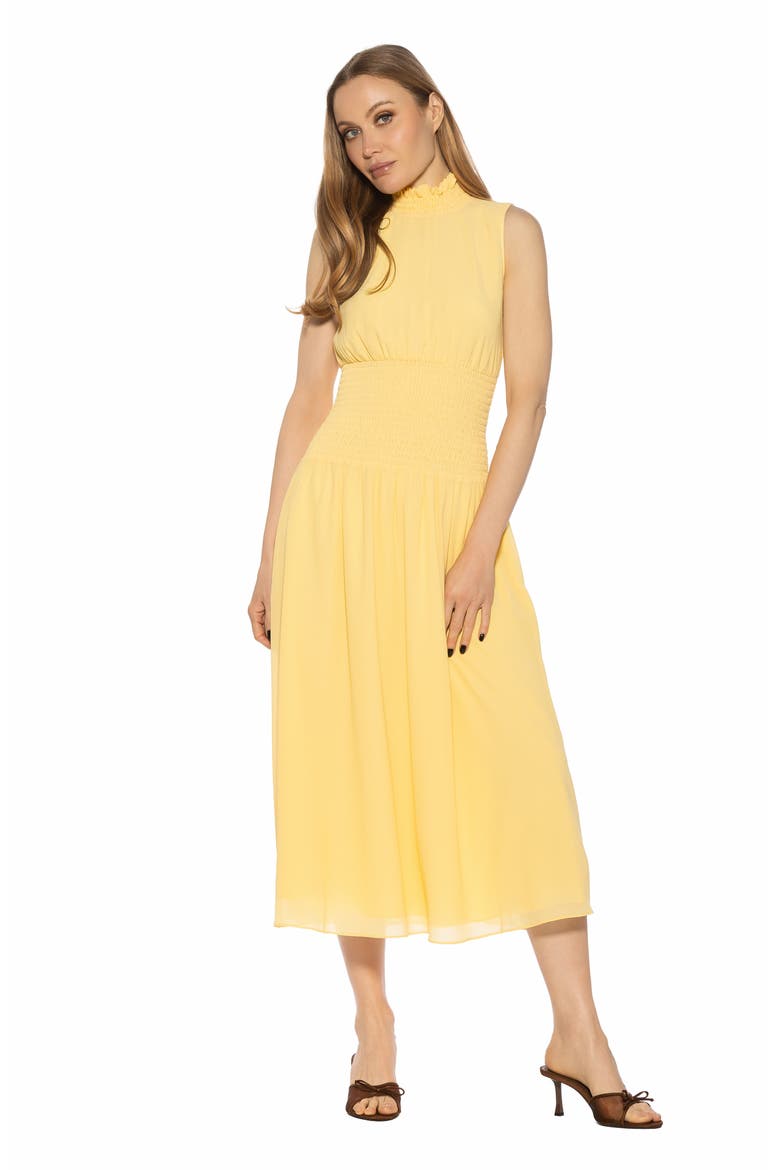 Noor Smocked Neck Midi Dress, Alternate, color, BUTTER YELLOW
