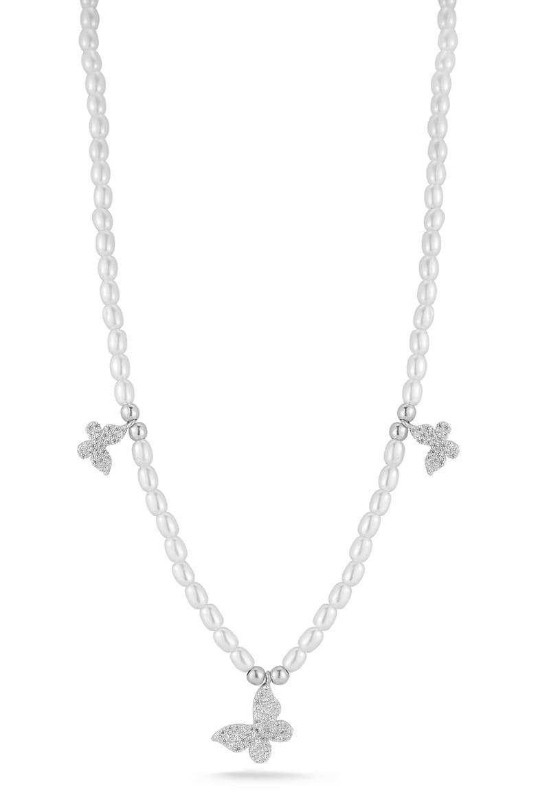 Cultured Pearl Butterfly Necklace, Main, color, SILVER