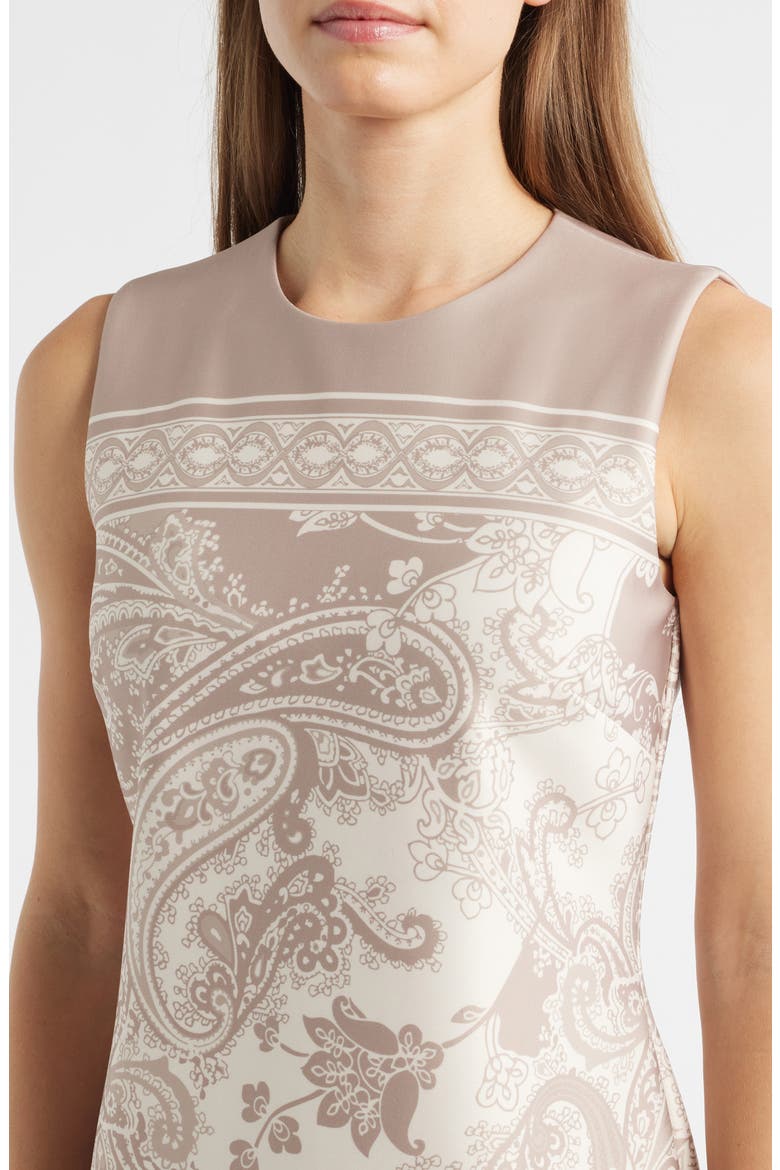 Scarf Print Sleeveless Sheath Dress, Alternate, color, LATTE MULTI