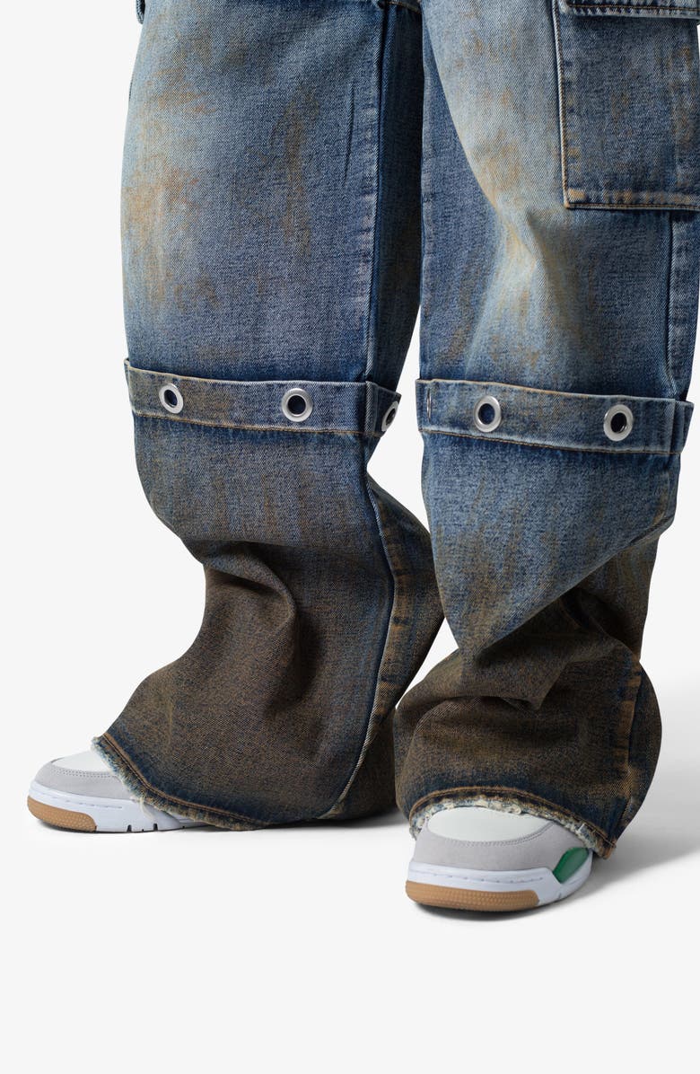 mnml Void Baggy Grommet Denim Cargo Jeans, Alternate, color, Medium Blue