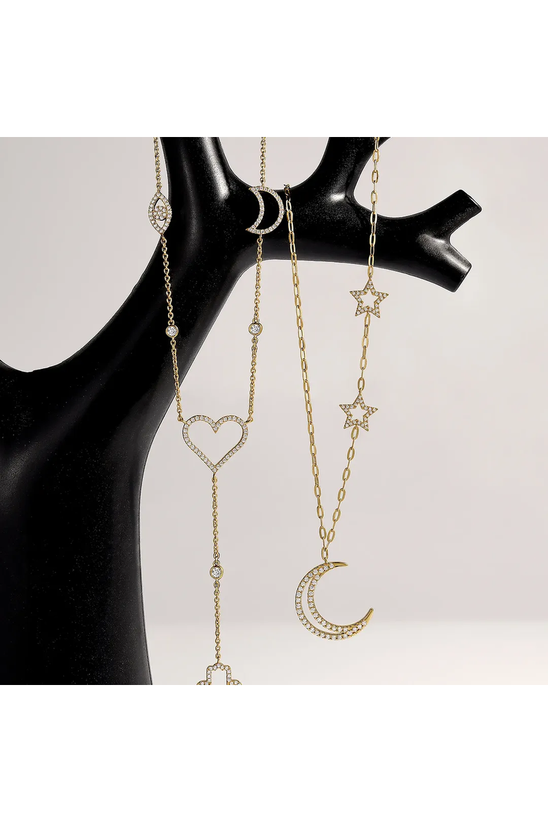 Lunar Grace Radiant Moon & Stars Necklace, Alternate, color, Gold