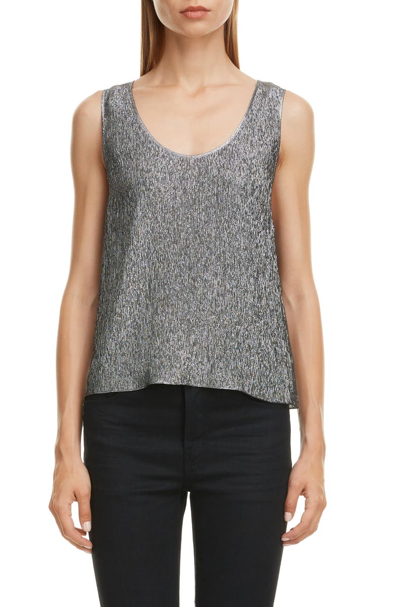 Saint Laurent Silk Blend Lamé Tank, Main, color,