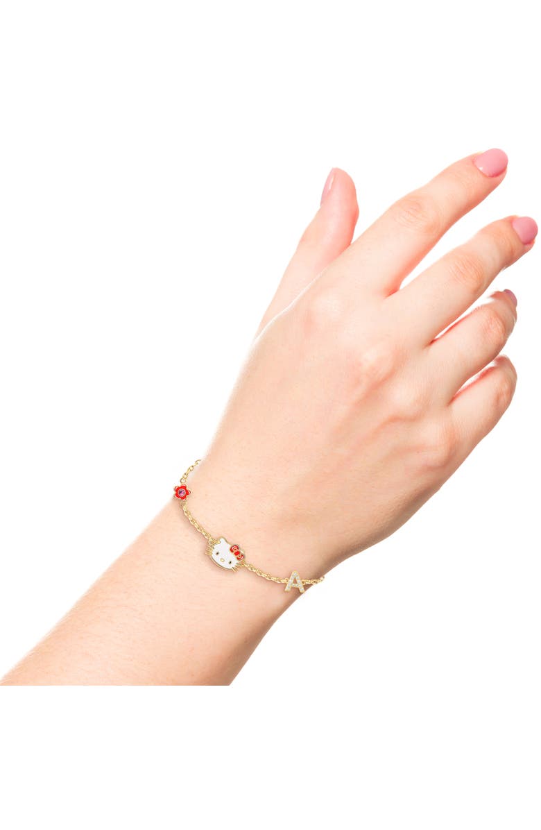 Hello Kitty Yellow Gold Plated Cubic Zirconia Initial Bracelet, Alternate, color, Gold