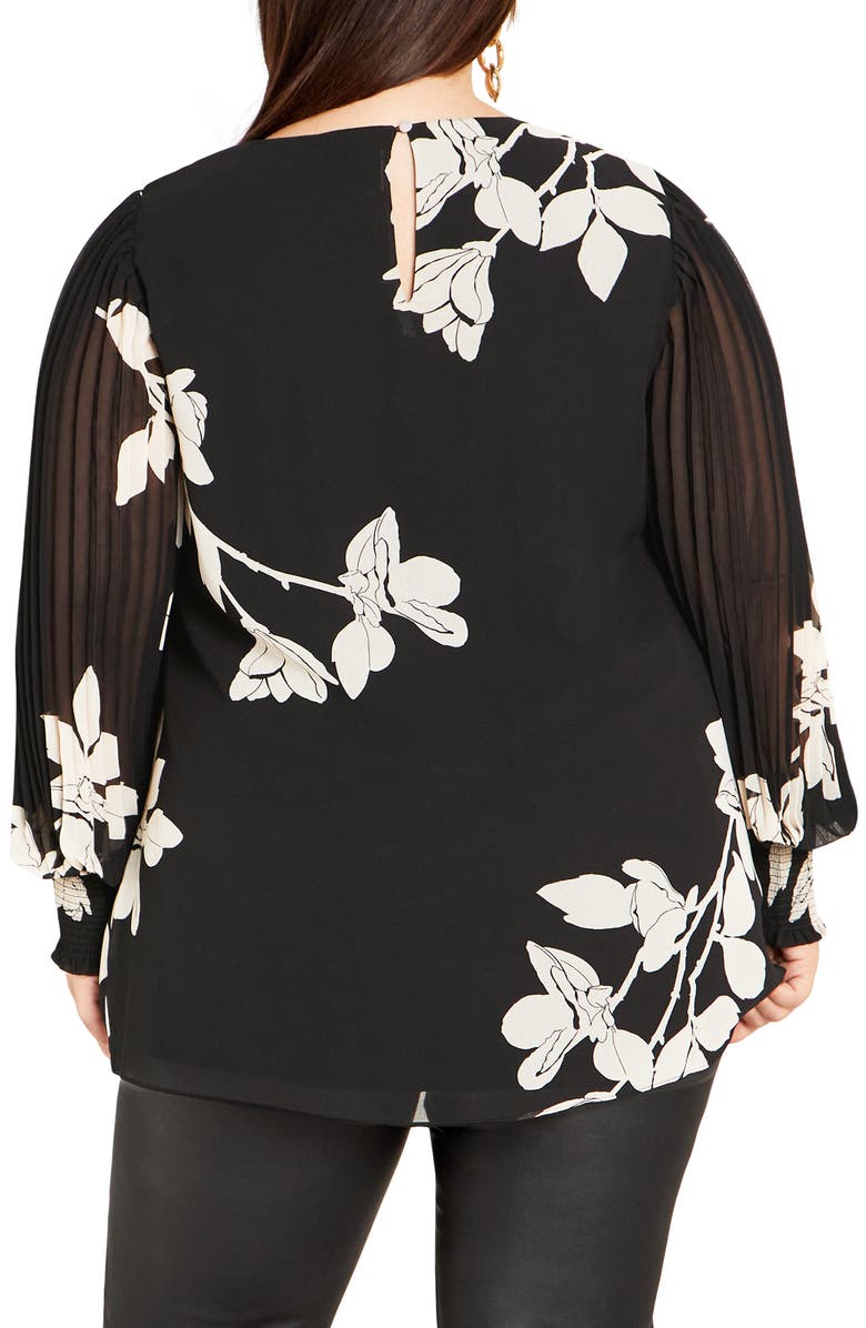City Chic Katalina Floral Pleated Sleeve Top, Alternate, color, 