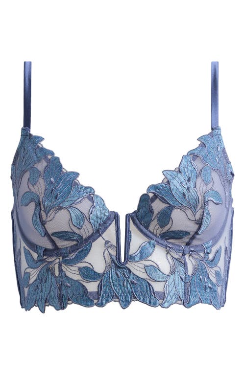 Fleur Du Mal Lily Embroidered Underwire Plunge Longline Demi Bra In Blue