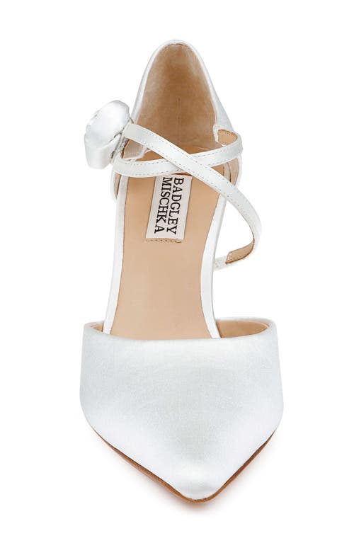 Badgley Mischka Collection Jayden Ankle Strap Pointed Toe Pump In White Satin