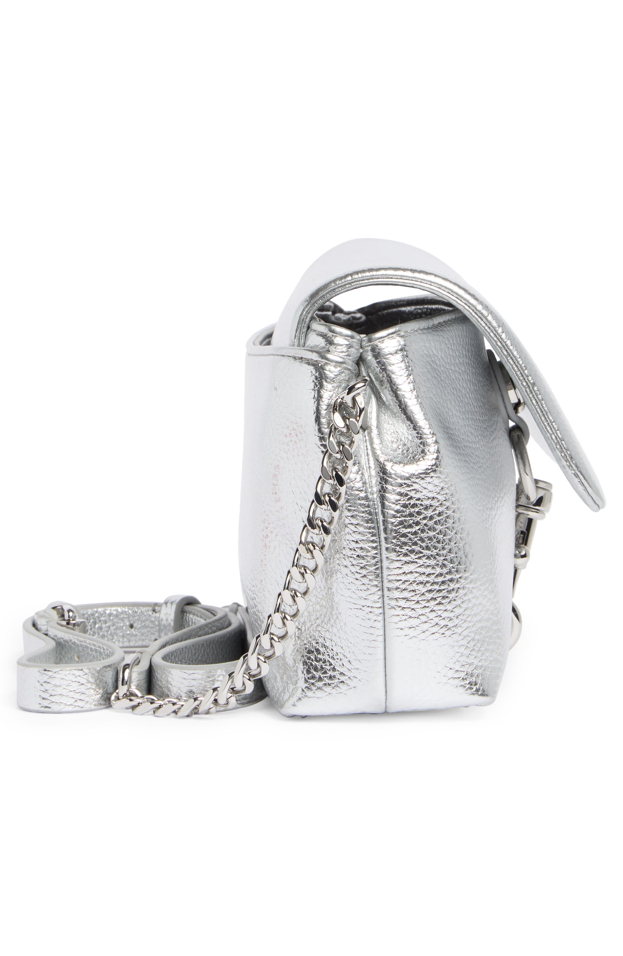 Rebecca Minkoff Metallic Leather Flap Crossbody Bag, Alternate, color, Silver