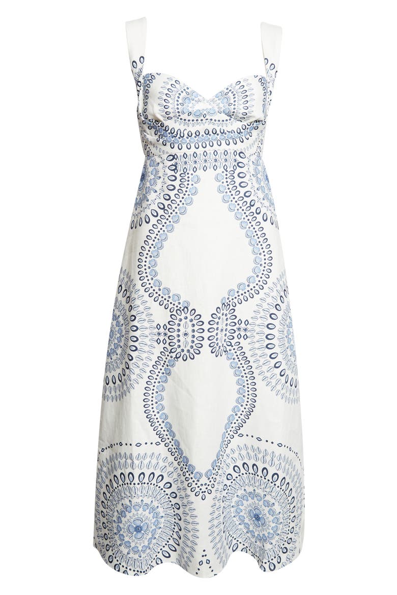 Addison Shell Print Linen Midi Dress, Alternate, color, IVORY/ BLUE