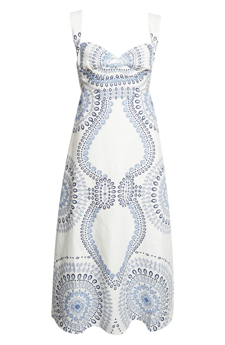 Reiss Addison Shell Print Linen Midi Dress, Main, color, Ivory/ Blue
