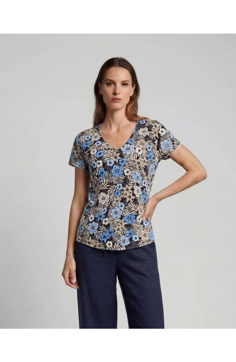 Lords of Harlech Tropical Mix Womens V-neck Printed Top, Main, color, Tropical Mix Black