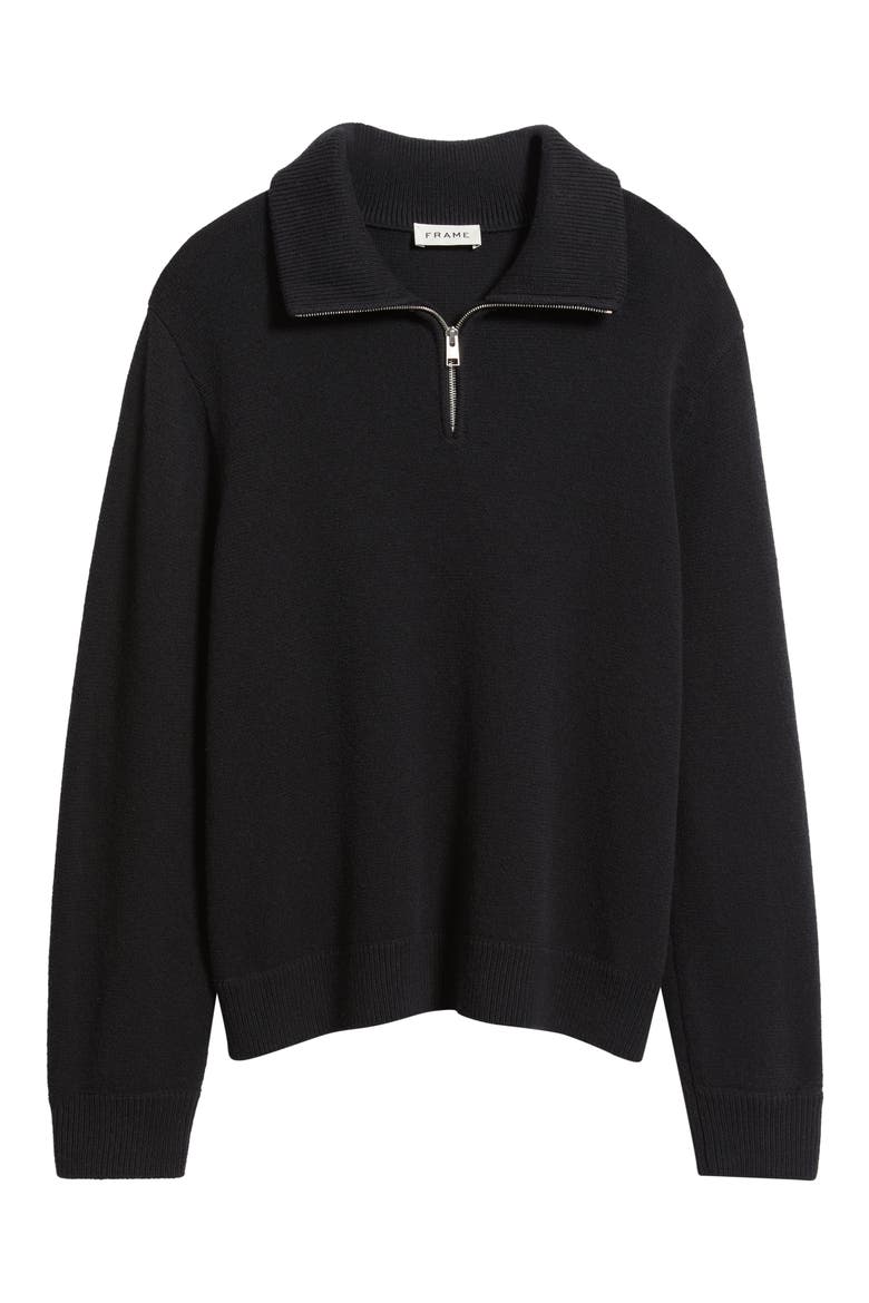 Half Zip Wool & Cotton Sweater, Alternate, color, BLACK